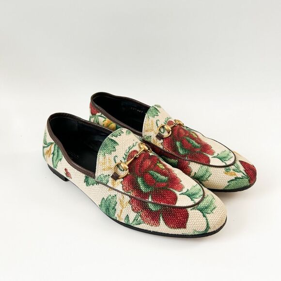 Gucci Jordan Horsebit Floral Loafers Canvas Flats Size 42, 12 - Picture 2 of 14